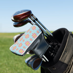 Zarte Korallenrosa und Puderblaue Gänseblümchen Golf Headcover