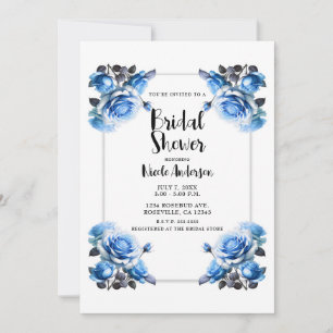 Zarte lebhafte blaue Rosen elegante Babyparty Einladung