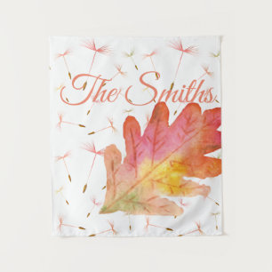 Zarte Löwenzahnblüten & Herbstlaub Wandteppich