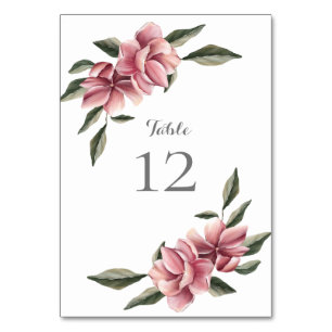 Zarte Magnolie Rosa & Blush-Tischkarte Tischnummer