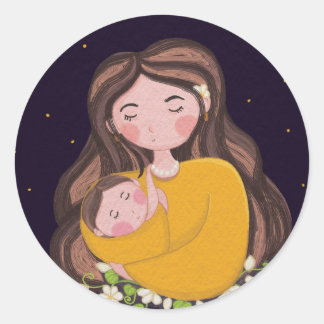 Zarte Mutter und schlafendes Baby-Aufkleber Runder Aufkleber