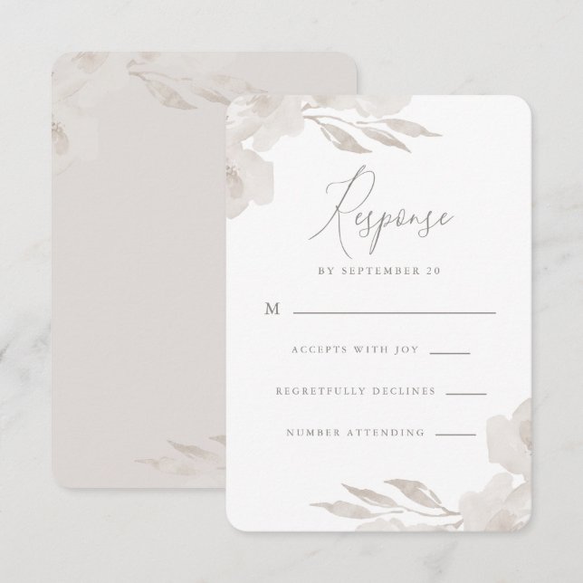 Zarte, neutrale Blüten- und Foliage-Hochzeit Rsvp (Vorne/Hinten)
