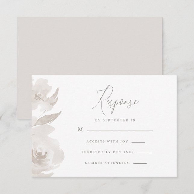 Zarte, neutrale Blüten- und Foliage-Hochzeit Rsvp (Vorne/Hinten)