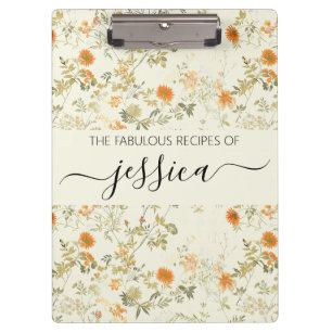 Zarte orange Wildblumen Schriftname Rezept Klemmbrett