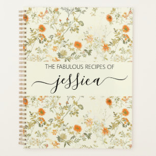 Zarte orange wilde Blumen Schriftname Rezept Planer