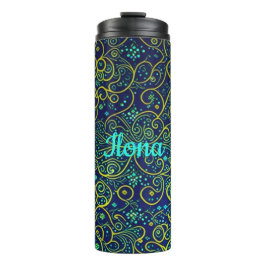 zarte Ornamente Muster blau, türkise, gelb, gün Thermosbecher