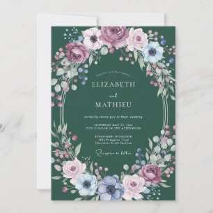 Zarte Pflaume Immergrün Blütenblatt Hochzeit Einladung
