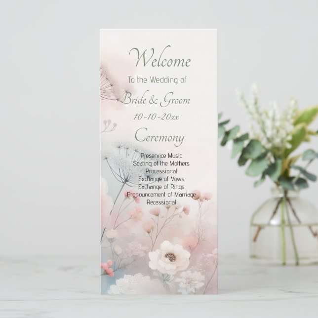 Zarte Queen-Anne-Lace-Hochzeit Programm (Stehend Vorderseite)