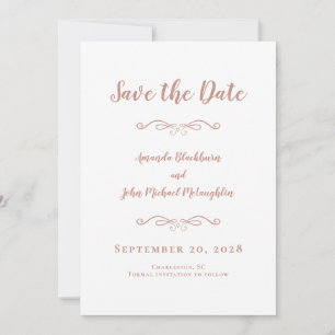 Zarte romantische Kalligrafie Roségold Rosa Chic Save The Date