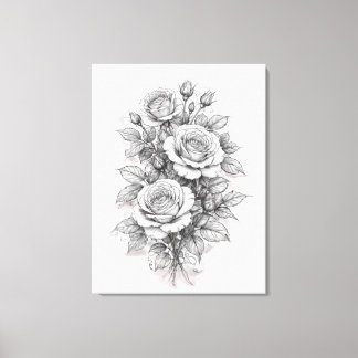 Zarte romantische Rosenbouquet-Skizze Leinwanddruck