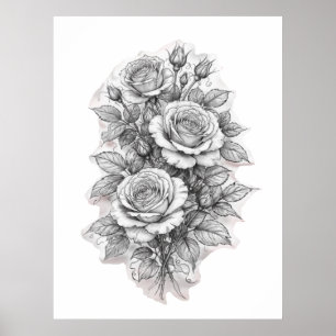 Zarte romantische Rosenbouquet-Skizze Poster