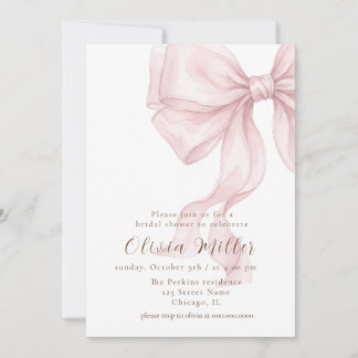 Zarte rosa Aquarell-Schleife Coquette Brautparty Einladung