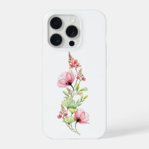 Zarte rosa Aquarell-Wildblumen Botanisches Muster iPhone 15 Pro Hülle
