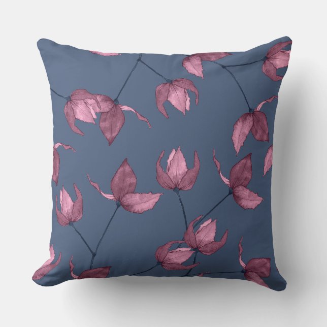 Zarte rosa Blumen auf magentafarbenem Hintergrund Kissen (Vorderseite)
