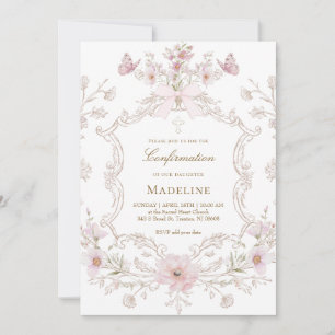 zarte rosa Blumen rahmen Konfirmandin Einladung