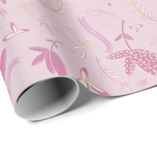 Zarte rosa Blumen und Schleifen Geschenkpapier