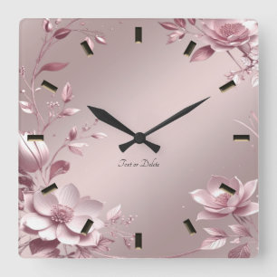 Zarte rosa Blumenwanduhr Quadratische Wanduhr