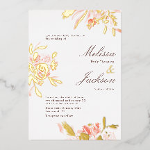 Zarte rosa Blüten- und Goldblüten-Hochzeit