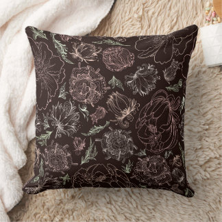 Zarte rosa botanische Linienkunst Vintage-Blumen Kissen