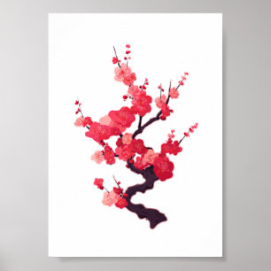 Zarte rosa japanische Kirschbaumzweig Poster