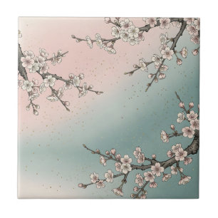Zarte rosa Kirschblüten-Sakura-Zweige Fliese
