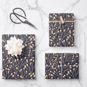 Zarte rosa Knospen auf braunen Zweigen Geschenkpapier Set