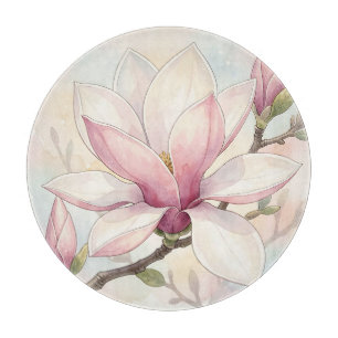 Zarte rosa Magnolie Wasserfarbenblüte Schneidebrett