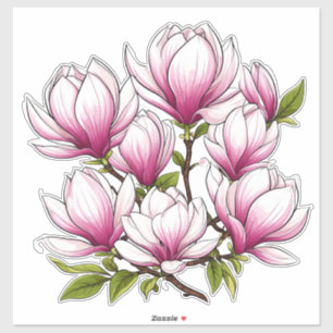Zarte rosa Magnolienblüten auf einem Zweig Aufkleber