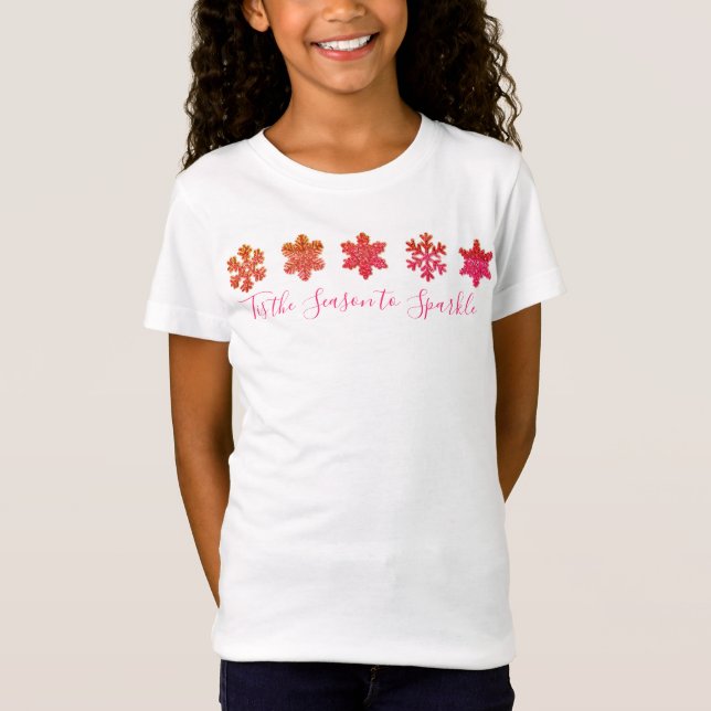 Zarte rosa Orange-Schneeflocken-Muster T-Shirt (Vorderseite)