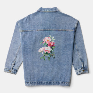 Zarte rosa Pfingstrose Wasserfarben Floral Hochzei Jeansjacke