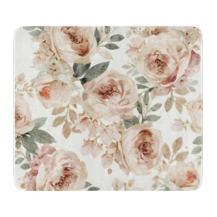 Zarte rosa Rosen Aquarell-Blumenprint Botanisch Schneidebrett