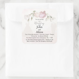 Zarte rosa Rosen & Braut und Bräutigam Kollektion Quadratischer Aufkleber