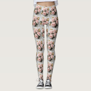 Zarte rosa Rosen mit filigranen goldenen Blättern Leggings
