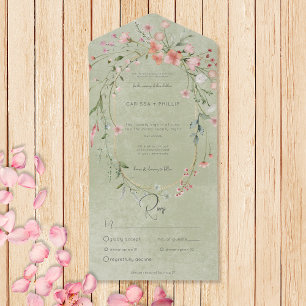 Zarte rosa rustikale Wildblumen Salbei Abendessen All In One Einladung