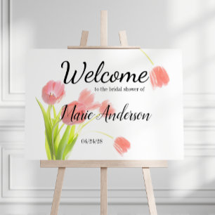 Zarte rosa Tulpen Florales Mädchenhaftes Hochzeits Poster