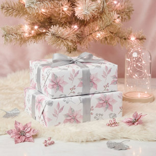 Zarte rosa Weihnachtsstern-Winter-Botanik TMF26 Geschenkpapier