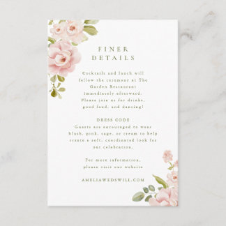 Zarte Rosafarbene Florale Hochzeitseinlagekarte Begleitkarte