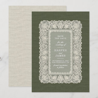 Zarte Spitzen-Hochzeitseinladung zur Vorabanzeige Einladung