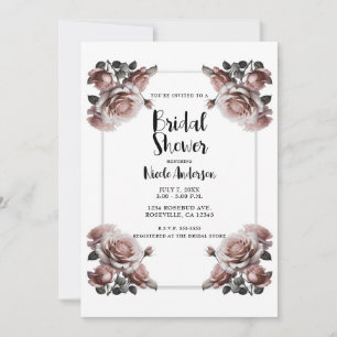 Zarte Staubige Rosa Rosen Elegante Hochzeitsdusche Einladung