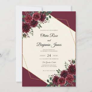 Zarte tiefe rote Dahlie Hochzeit Einladung