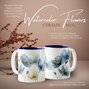 Zarte und elegante Wasserfarben-Blumen Keramik-Tas Zweifarbige Tasse