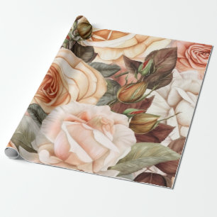 Zarte Vintage-Pfirsich- und rosa Rosen Geschenkpapier