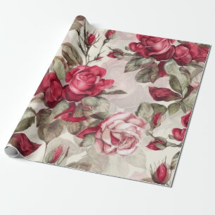 Zarte Vintage-Rosa- und rote Rosen Geschenkpapier