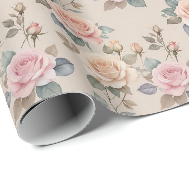 Zarte Wasserfarbenrosen in sanften Pastellfarben  Geschenkpapier (Rolleneckpunkt)