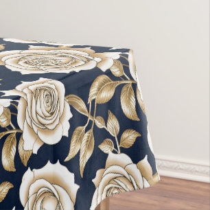 Zarte weiße Rosen mit goldenen Akzenten Tischdecke