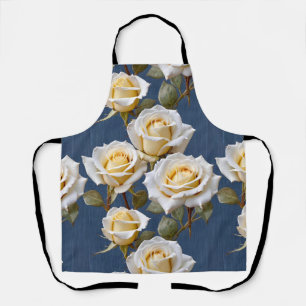 Zarte weiße und blassgelbe Rosen Schürze