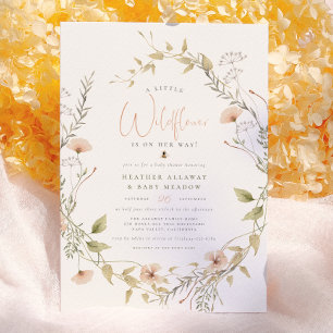 Zarte Wildblume & Boho-Biene Baby-Mädchen-Party Einladung