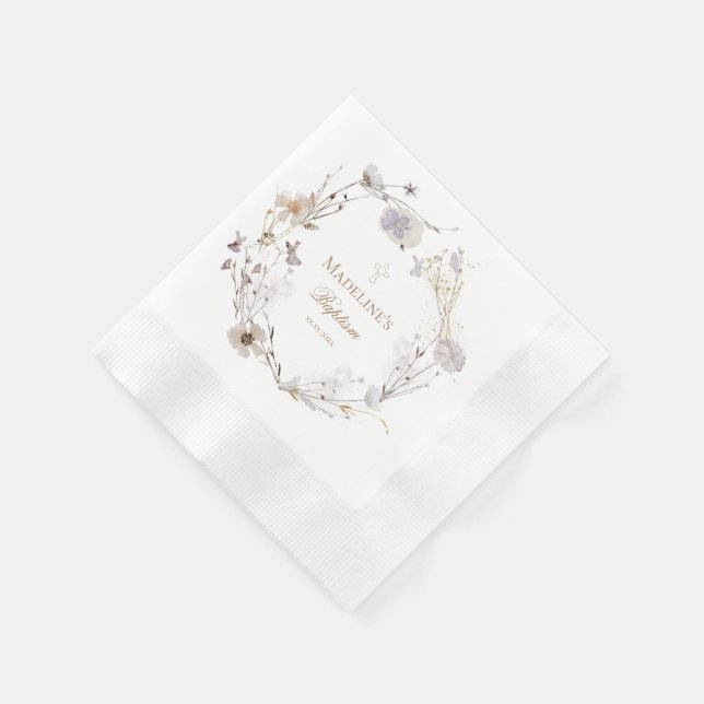 zarte Wildblumen Kranz Taufpapier Napkin Serviette (Ecke)