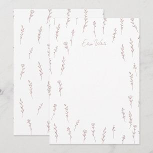 Zarte Wildblumen-Linienkunst Rosa Benutzerdefinier Dankeskarte