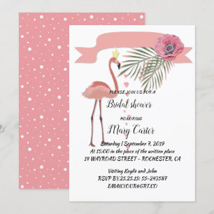 Zarter Blumenkranz, rosa Flamingos, Einladung